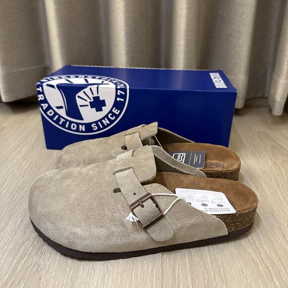Birkenstock Shoes - Birkenstock Boston Soft Footbed Suede Taupe Shoes